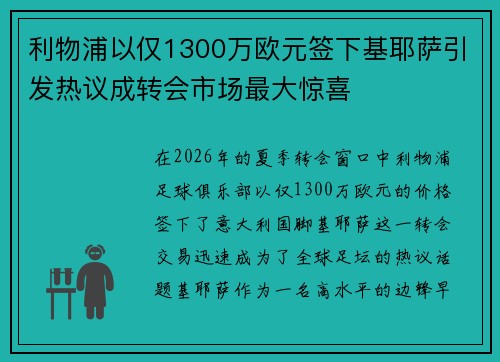 利物浦以仅1300万欧元签下基耶萨引发热议成转会市场最大惊喜